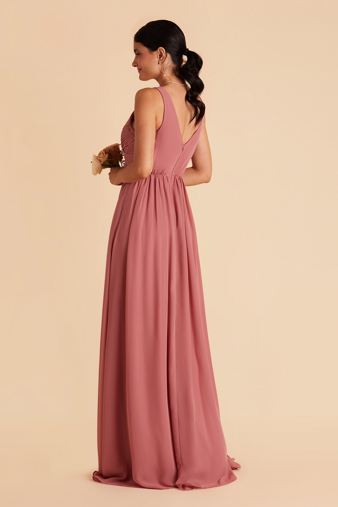 Laurie Empire maternity bridesmaid dress with slit in mulberry by Birdy Grey, back view