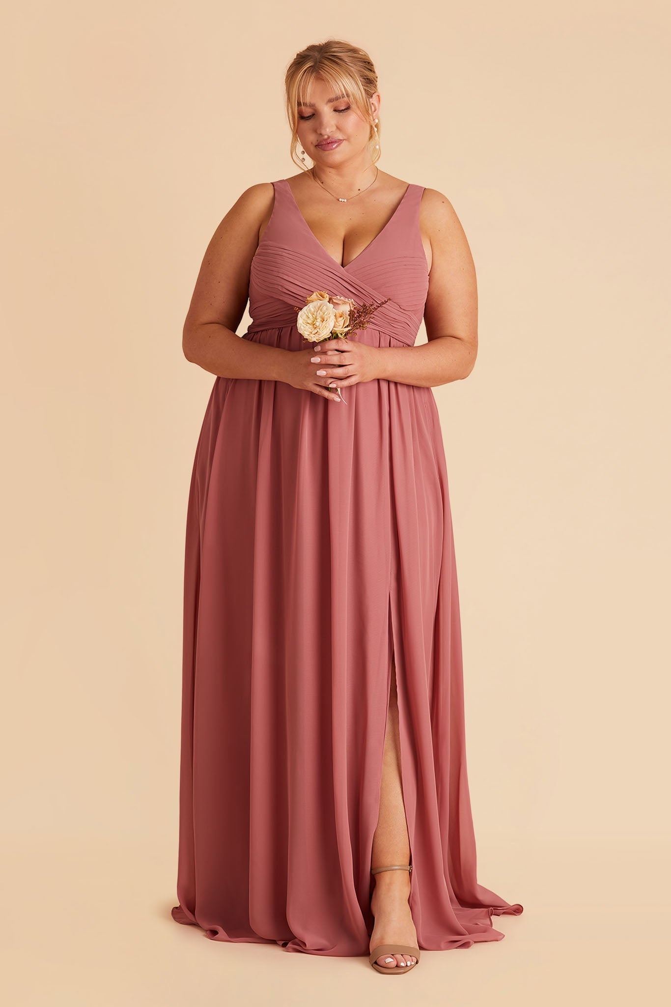 Laurie Empire plus size maternity bridesmaid dress with slit in mulberry by Birdy Grey, front view