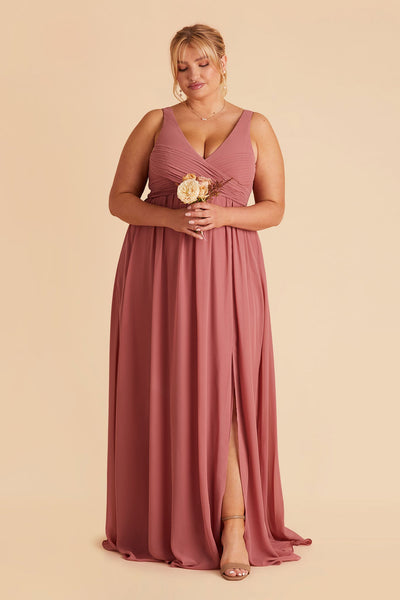 Laurie Empire plus size maternity bridesmaid dress with slit in mulberry by Birdy Grey, front view