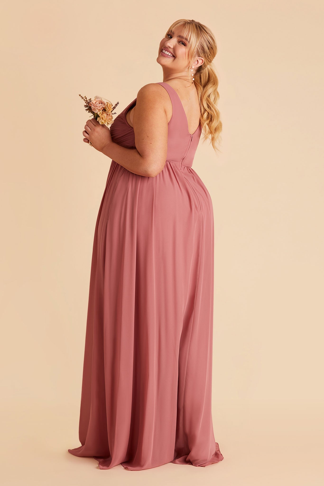 Laurie Empire plus size maternity bridesmaid dress with slit in mulberry by Birdy Grey, side view