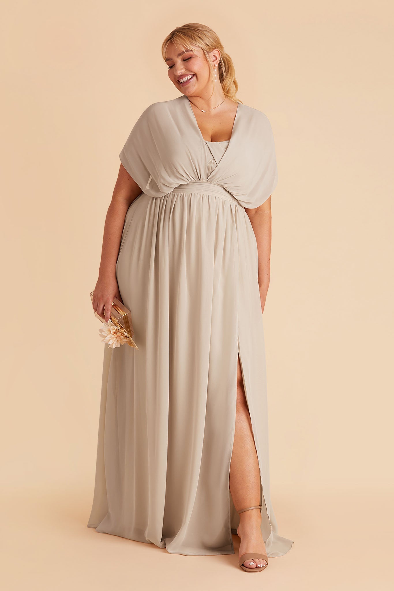 Grace plus size convertible bridesmaid dress in Neutral Champagne Chiffon by Birdy Grey, front view