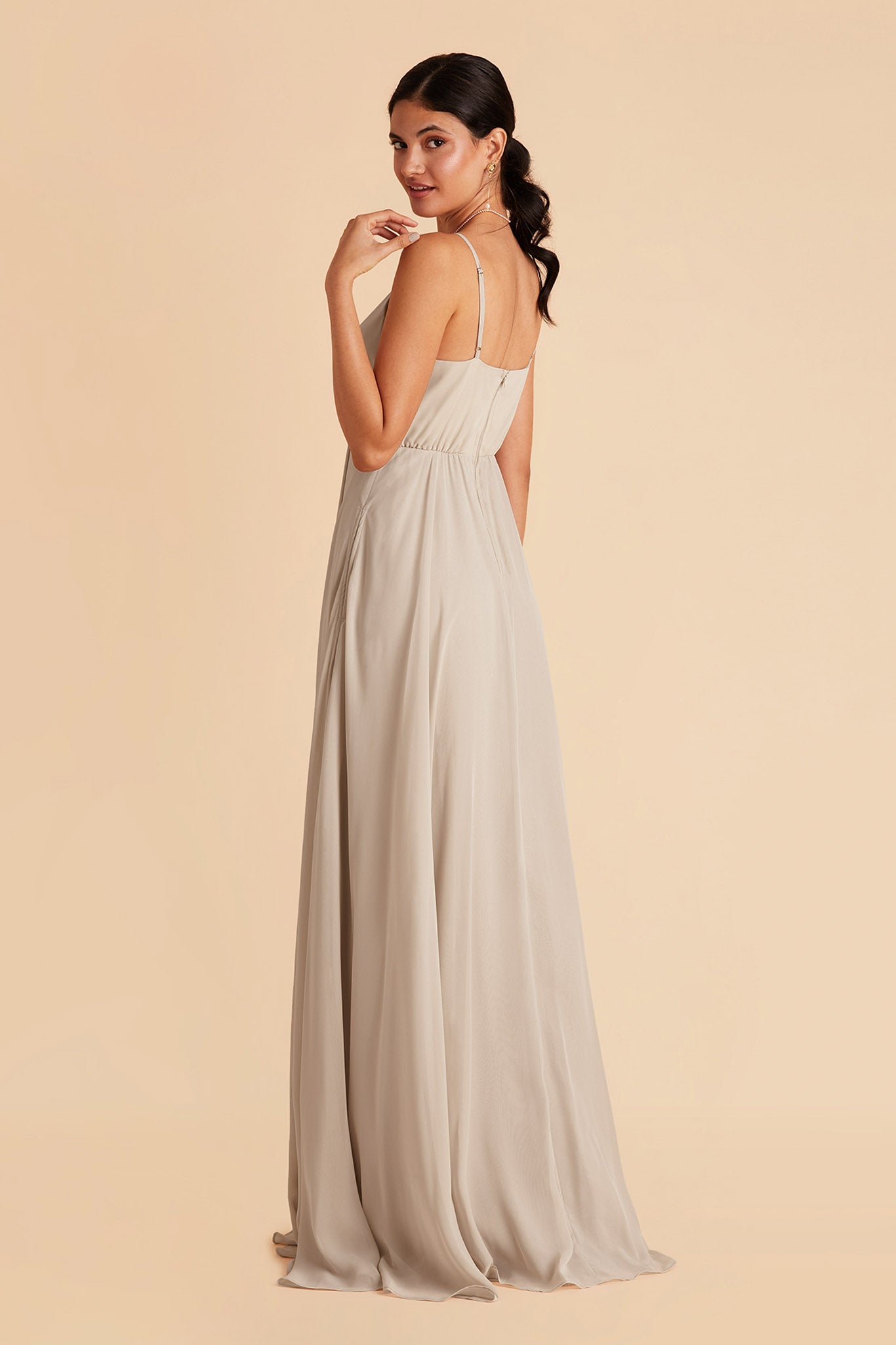 Kaia bridesmaids dress in neutral champagne chiffon by Birdy Grey, side view