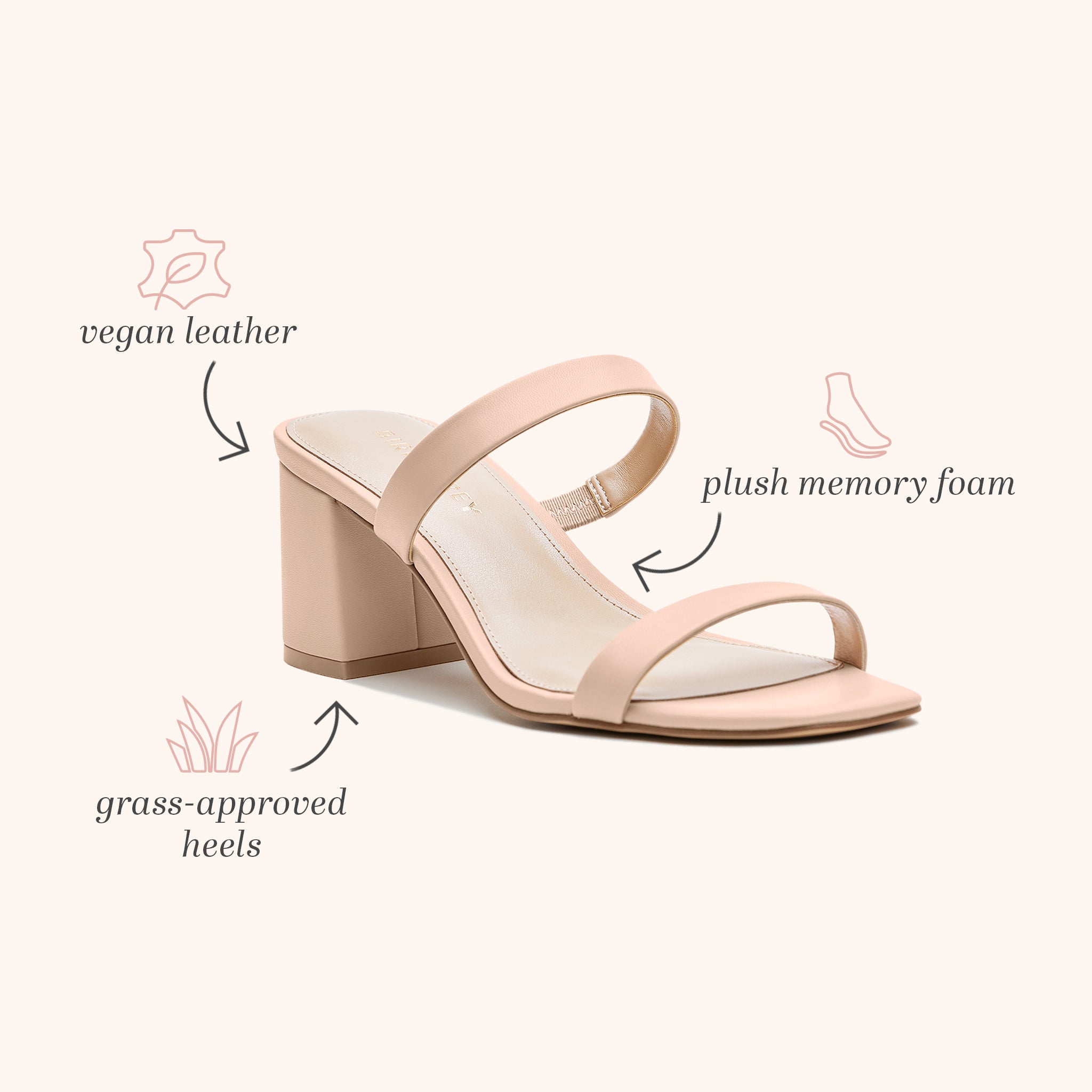 Alby Low Chunky Heel in Nude Blush by Birdy Grey, front view