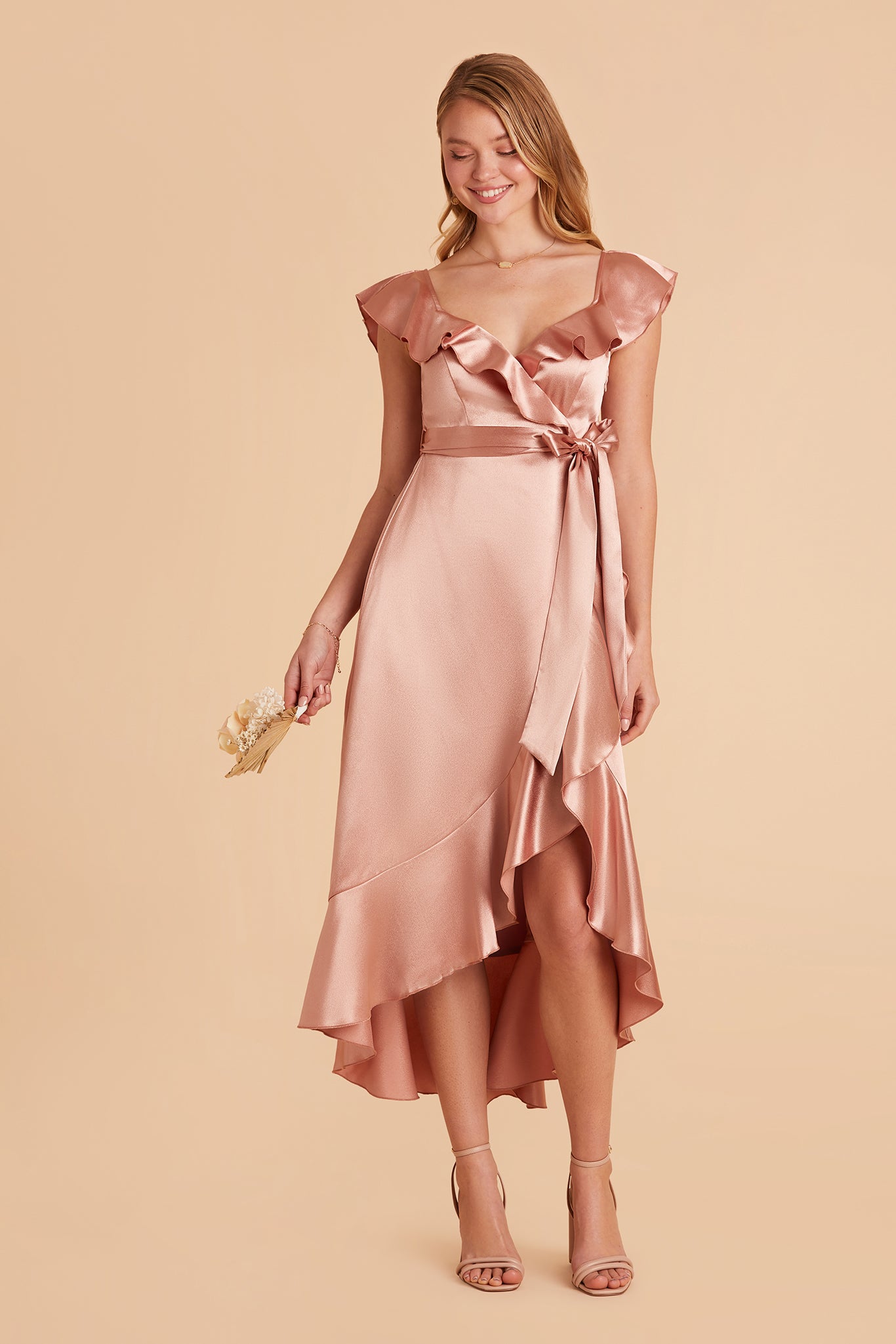 Rose Gold James Satin Midi Dress by Birdy Grey