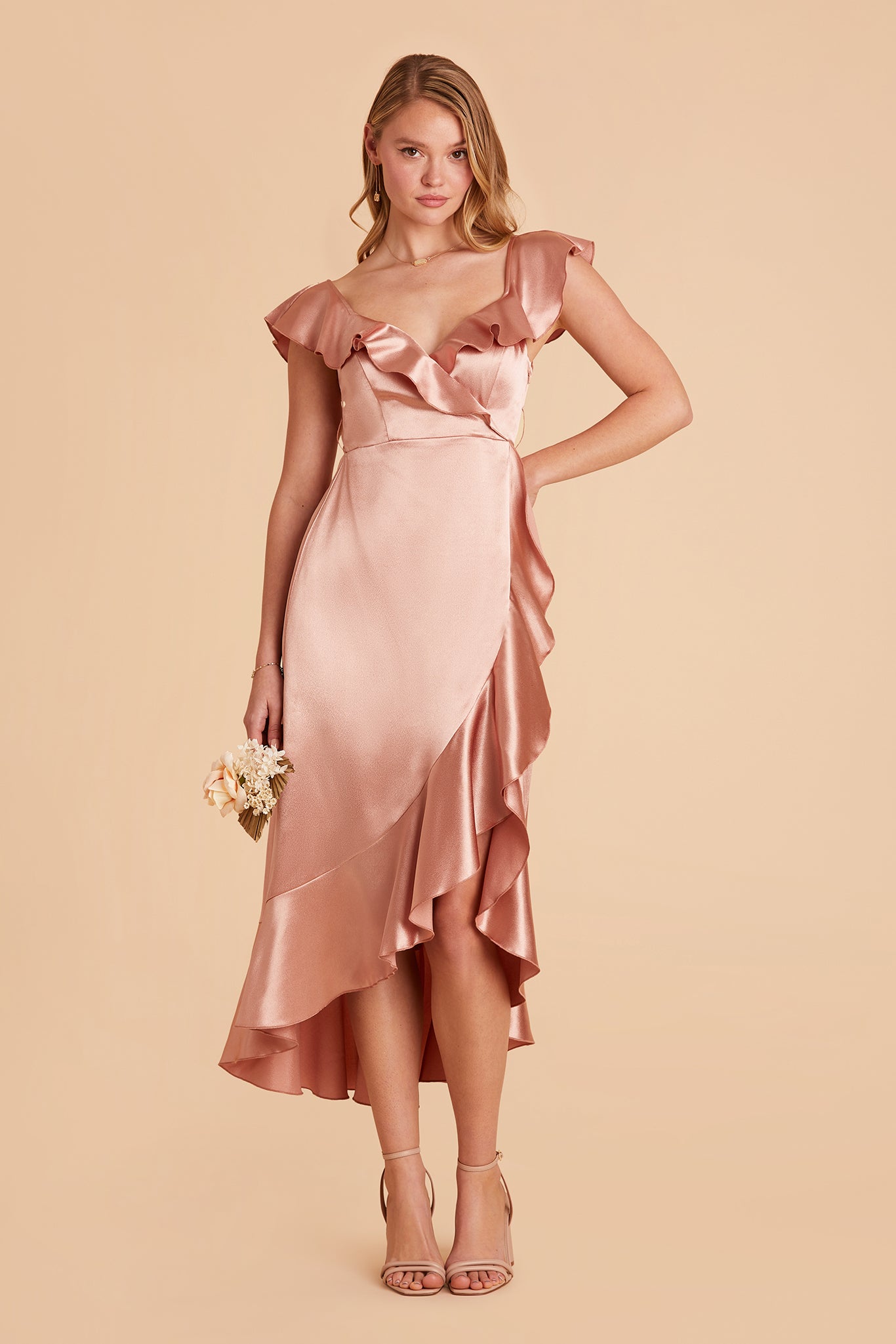 Rose Gold James Satin Midi Dress by Birdy Grey