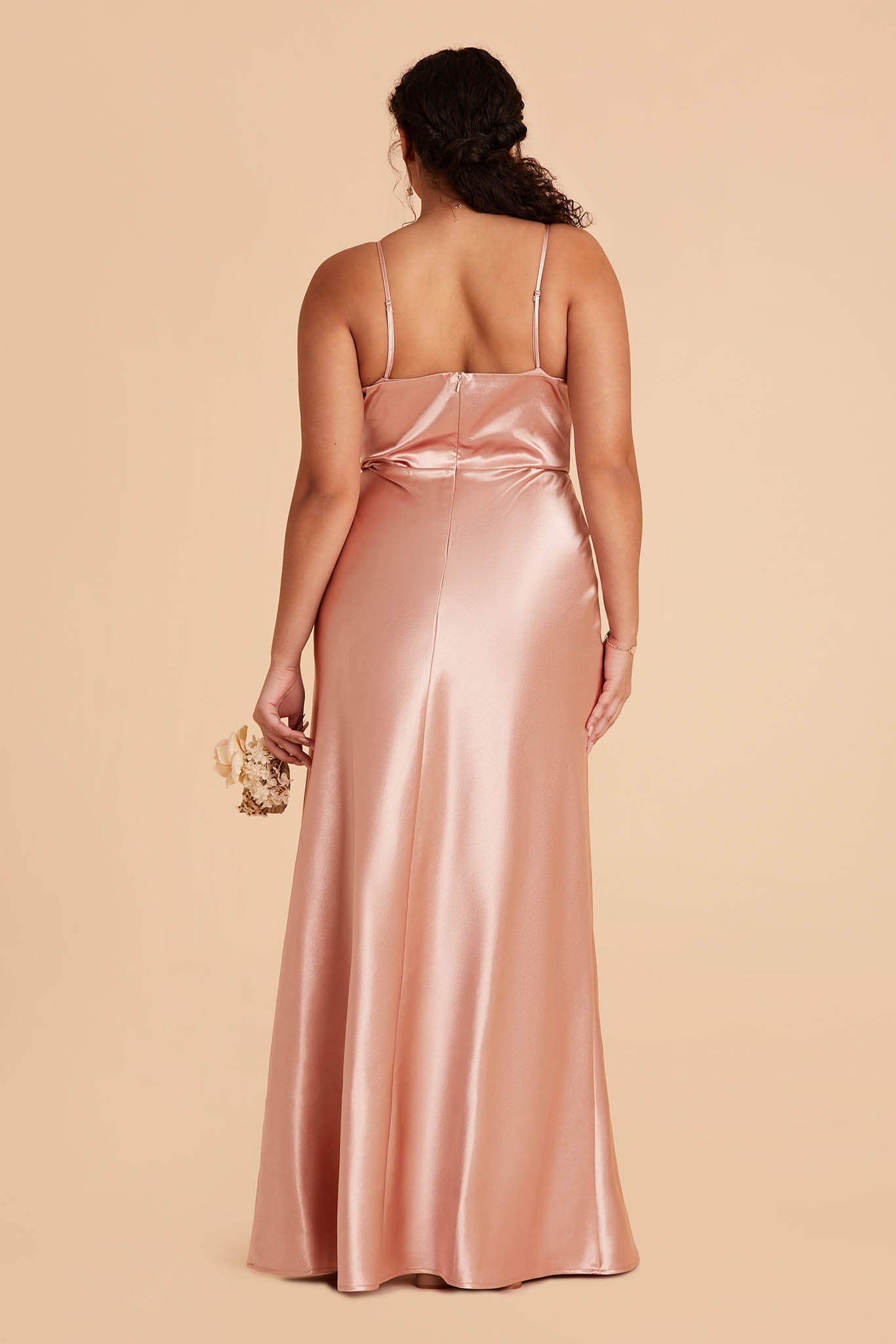 plus size rose gold pink satin bridesmaid dress 