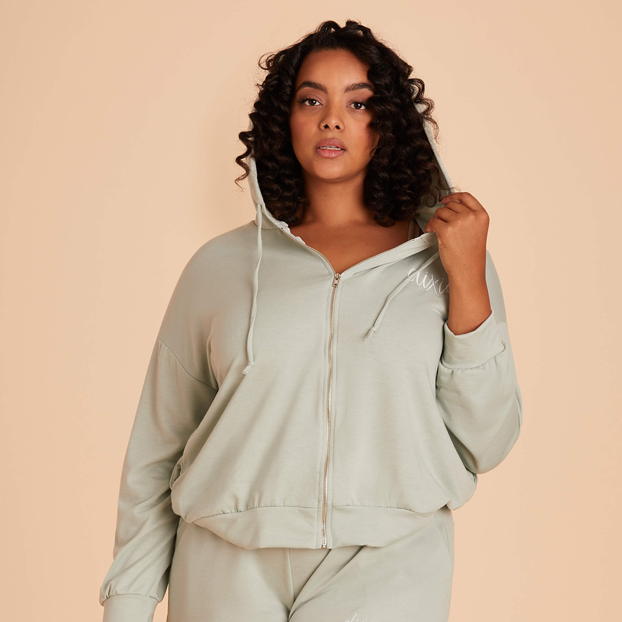 Plus Size hoodie in Sage Light Green with personalization