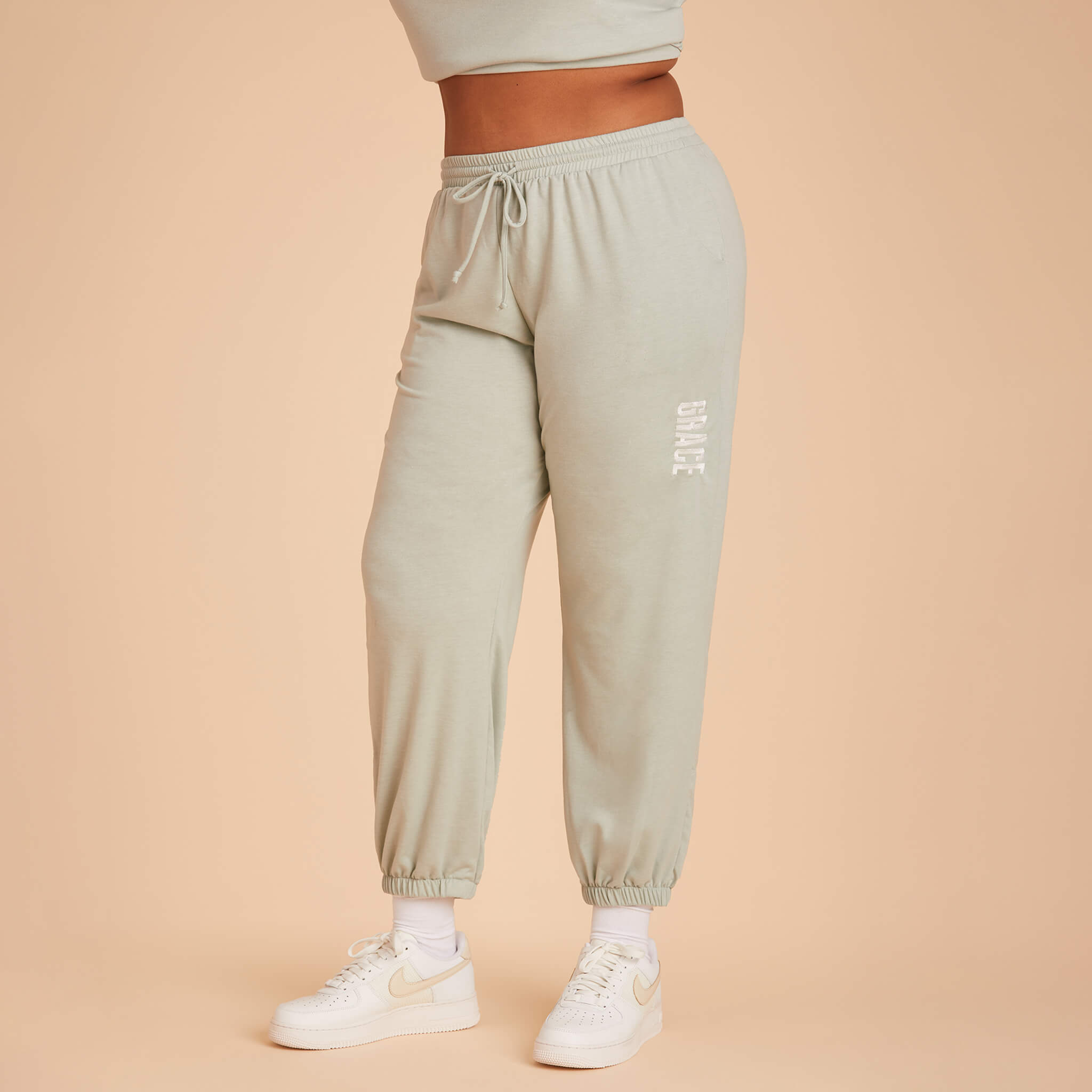 Plus Size sweatpants in Sage Light Green with personalization