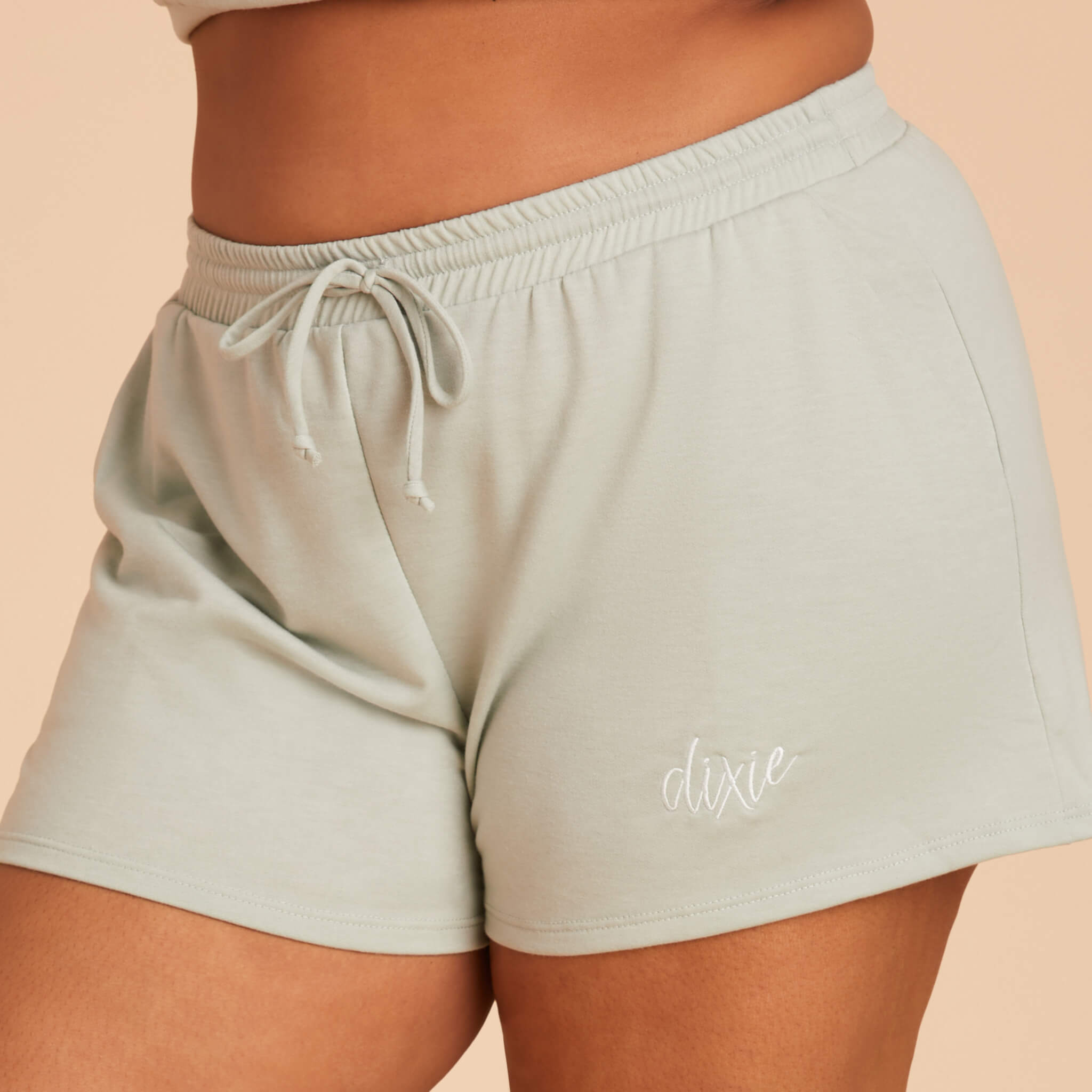 Plus Size sweat shorts loungewear in Sage Light Green with personalization