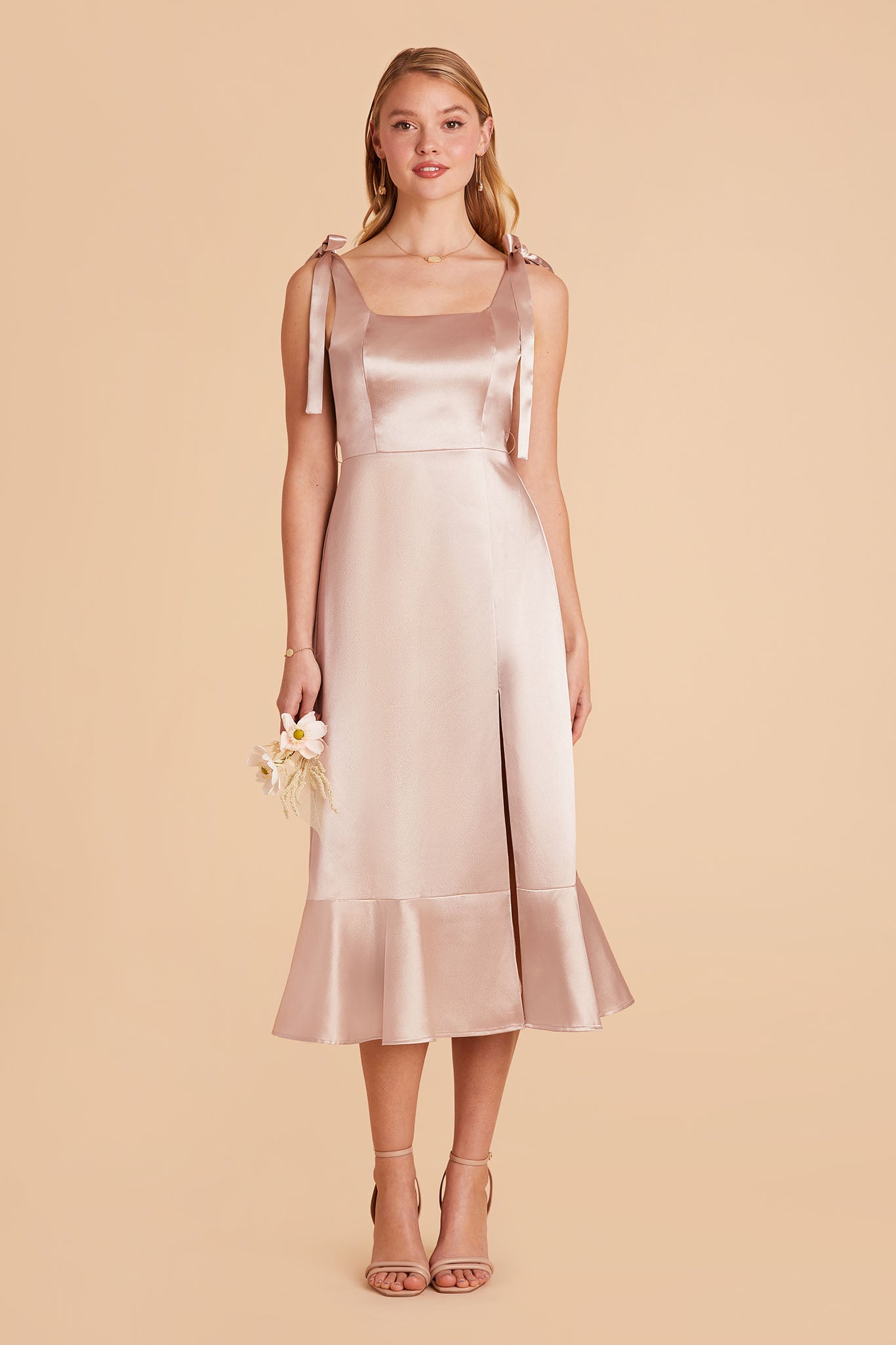 Eugenia Taupe Satin Midi Dress | Birdy Grey | Blusenkleider