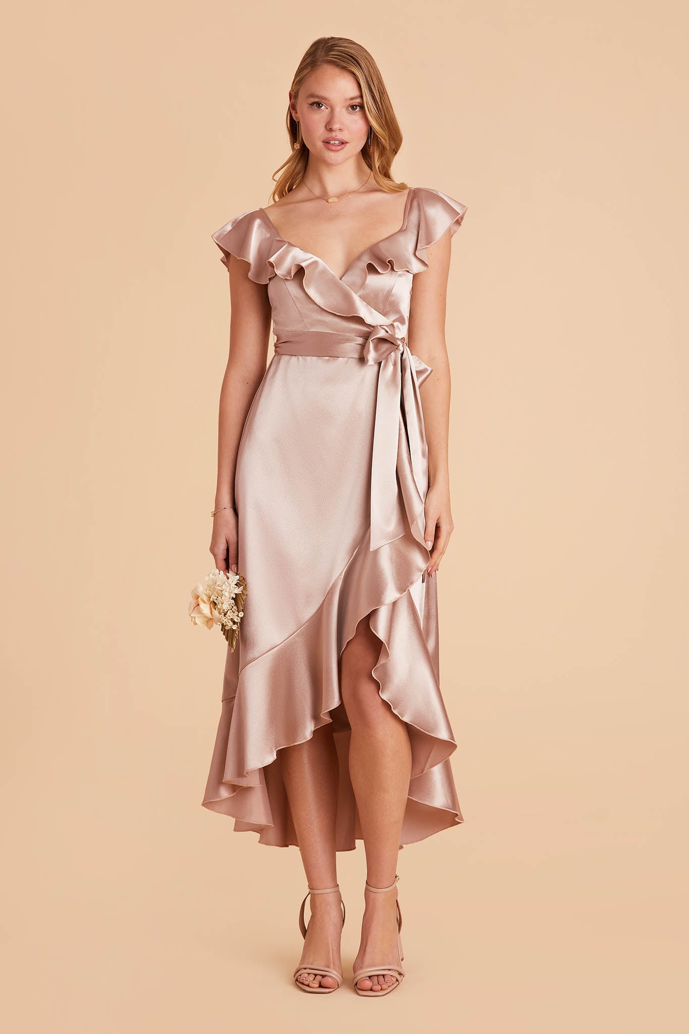 Taupe James Satin Midi Dress by Birdy Grey