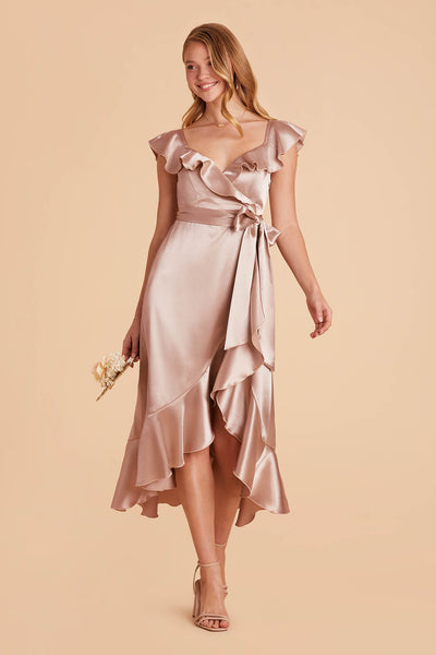 Taupe James Satin Midi Dress by Birdy Grey