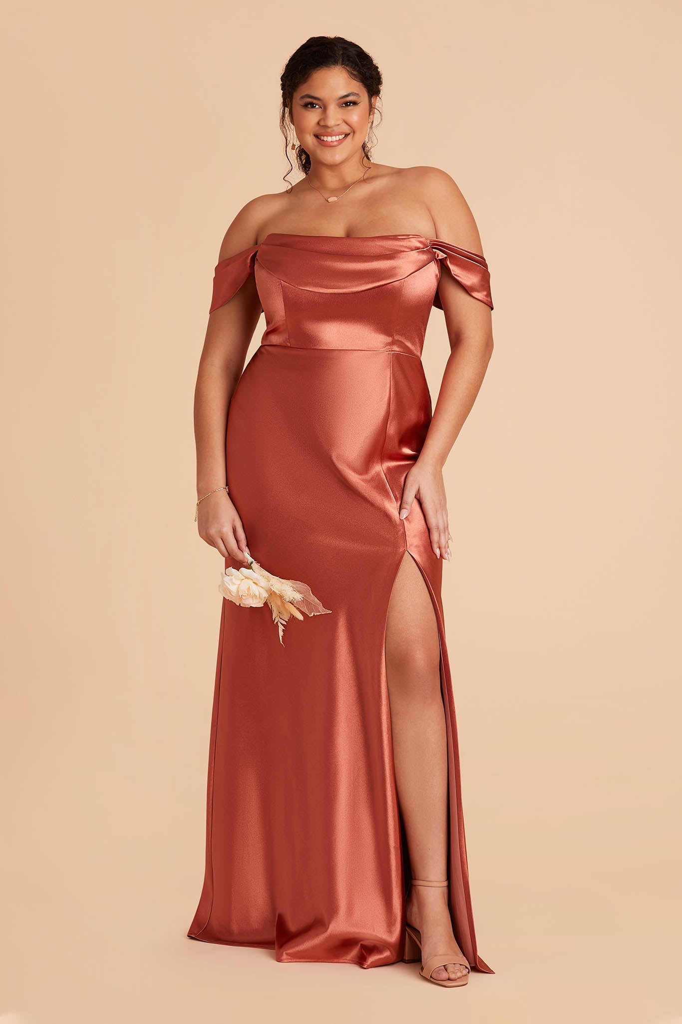 Mia Shiny Satin Convertible Dress - Terracotta